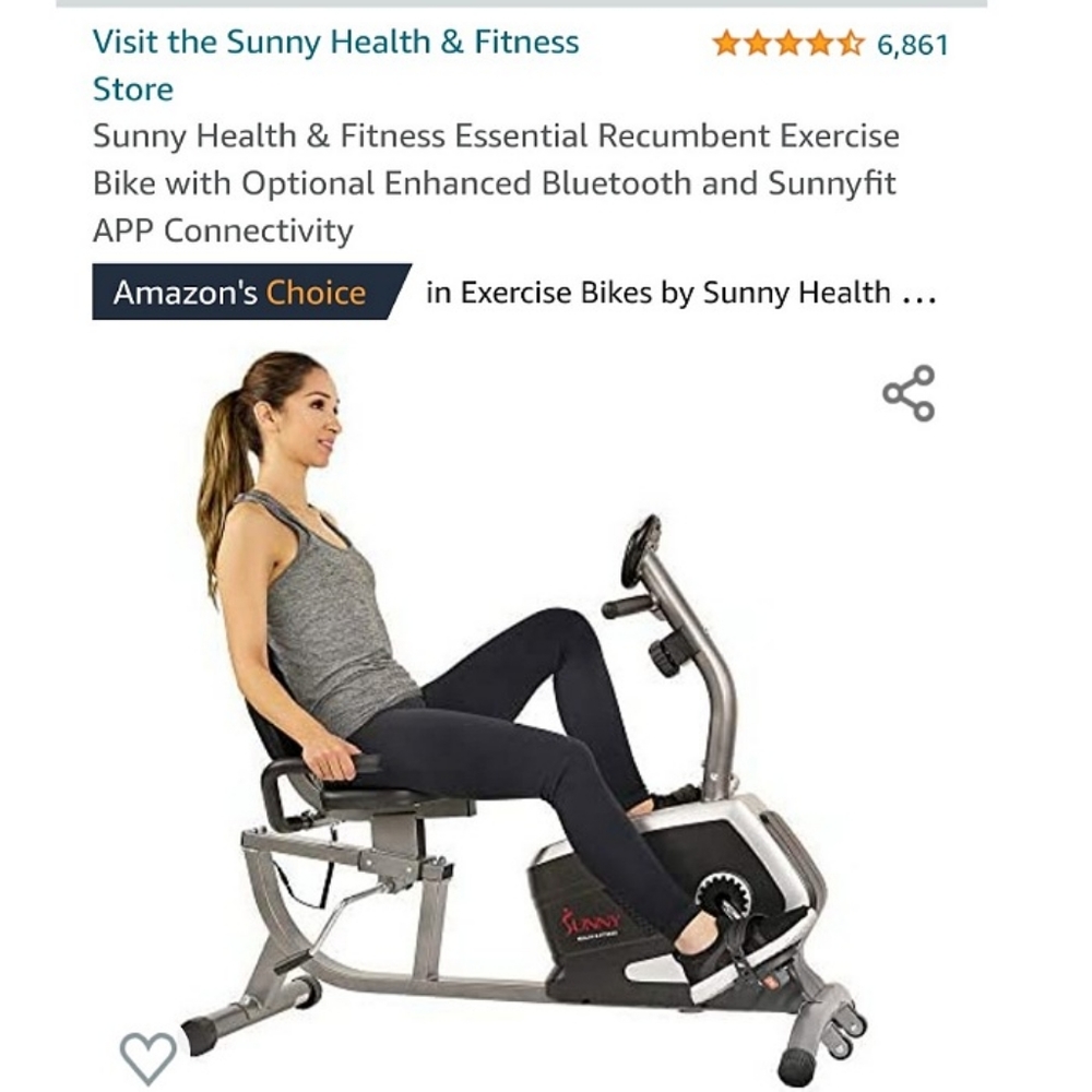 Sunny Health & Fitness Essential Recumbent Bike with Optional Enhanced Bluetooth